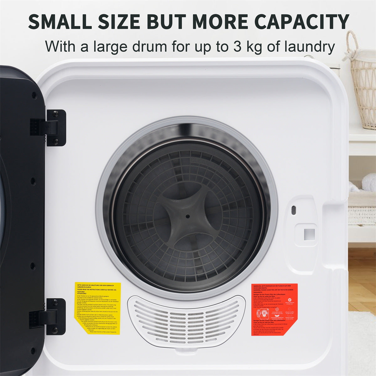 1.95cu.ft Clothes Dryer, 830W, Stainless Steel Tumbler, 5 Programs, Black Door K5664