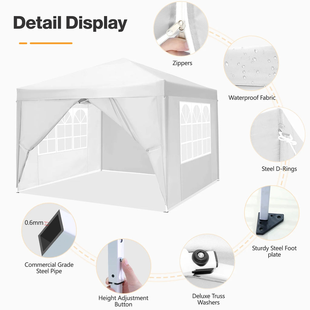 10'x 10' Pop up Canopy with 4 Removable Sidewalls & Carrying Bag, White M368422