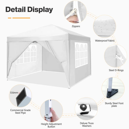 10'x 10' Pop up Canopy with 4 Removable Sidewalls & Carrying Bag, White M368422