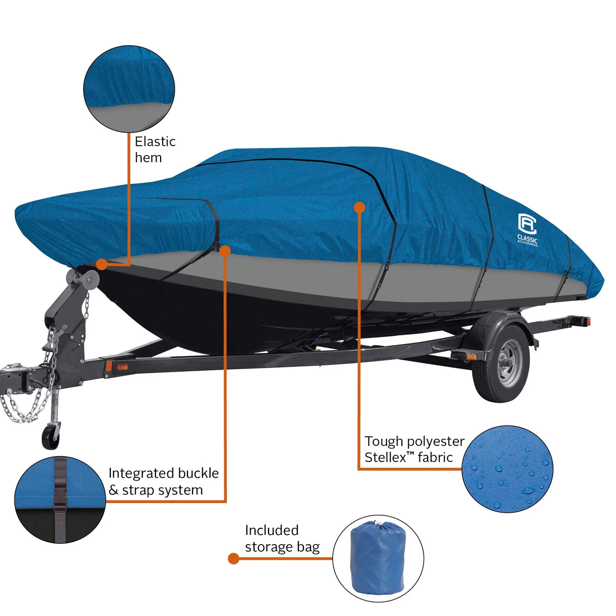 All Seasons Trailerable Boat Cover with Polyester Fade-Resistant Fabric Y333050