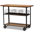 Walnut Brown Finished Wood and Black Finished Metal Console Cart J56962