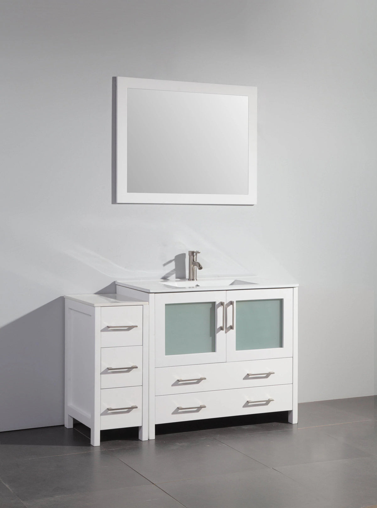48 in. Single Sink White Ceramic Vanity Cabinet with Mirror Z737716