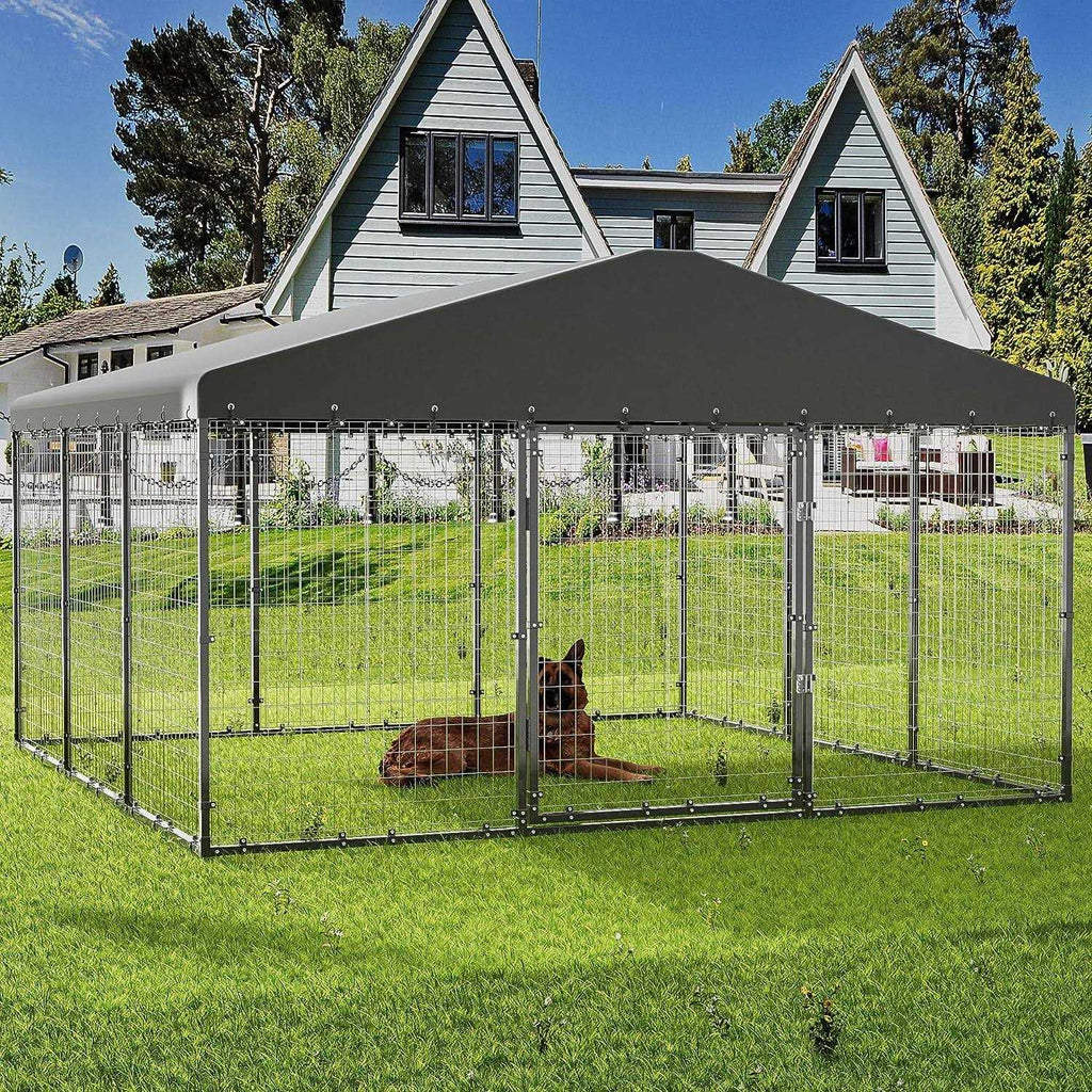 Large Heavy Duty Galvanized Steel Outdoor Dog Kennel with Roof and Double Safety Locks E5366