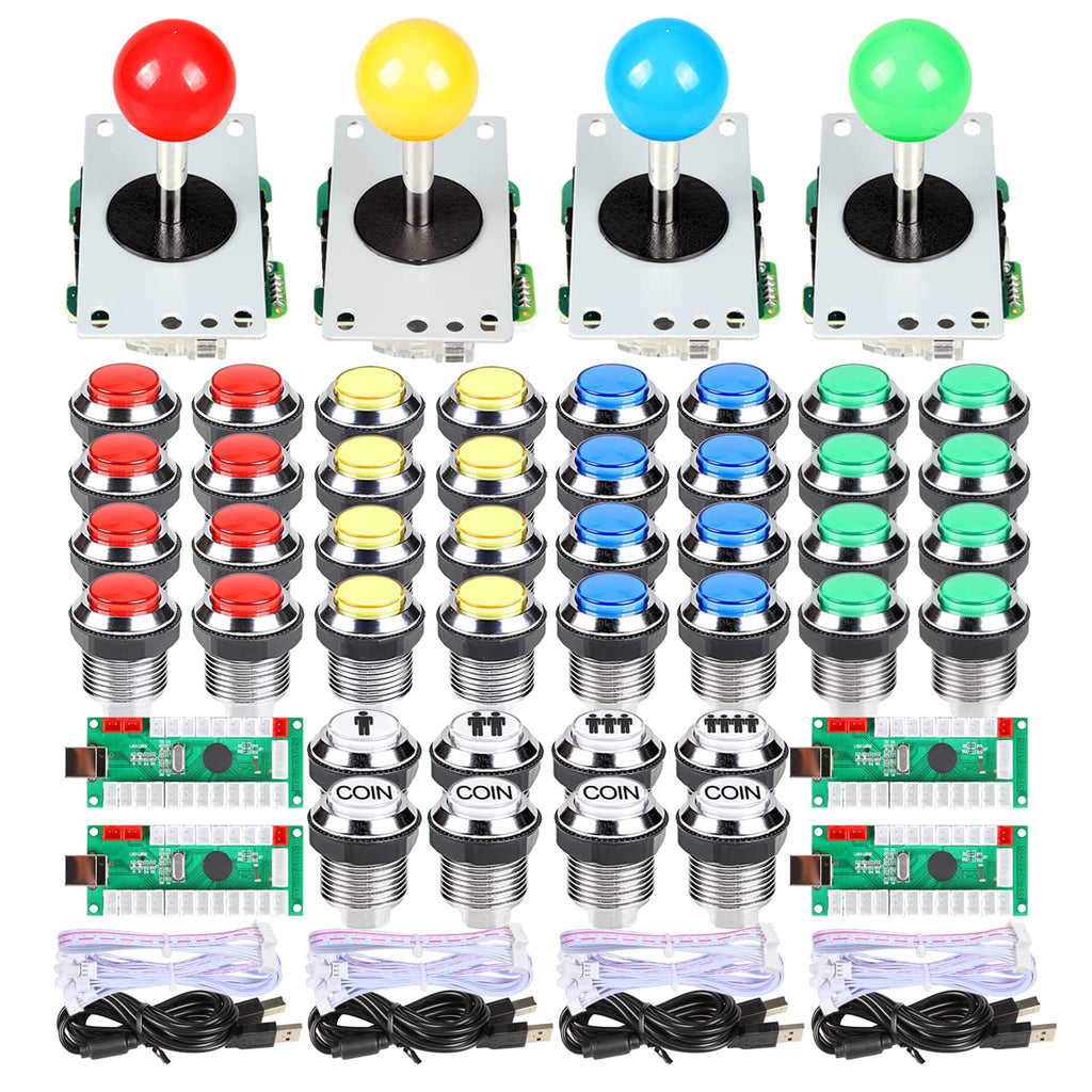 4 Player LED Arcade DIY Kit USB MAME PC Game Retro Controller Including 4x Arcade Joystick 40x LED Chrome Arcade Buttons 4x Zero Delay USB Encoder S319302