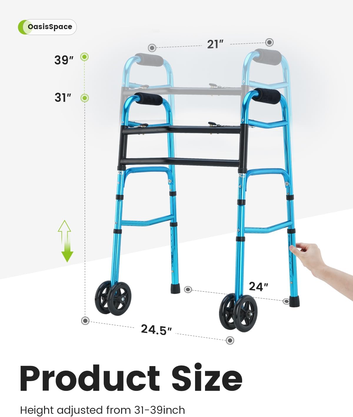 Heavy Duty Folding Walker with 5 Inches Wheels A92737