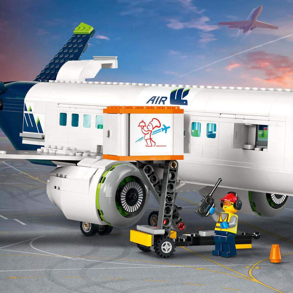 LEGO City Passenger Airplane Building Toy Set with Large Airplane, Passenger Bus, Luggage Truck, Container Loader, and 9 Minifigures C845