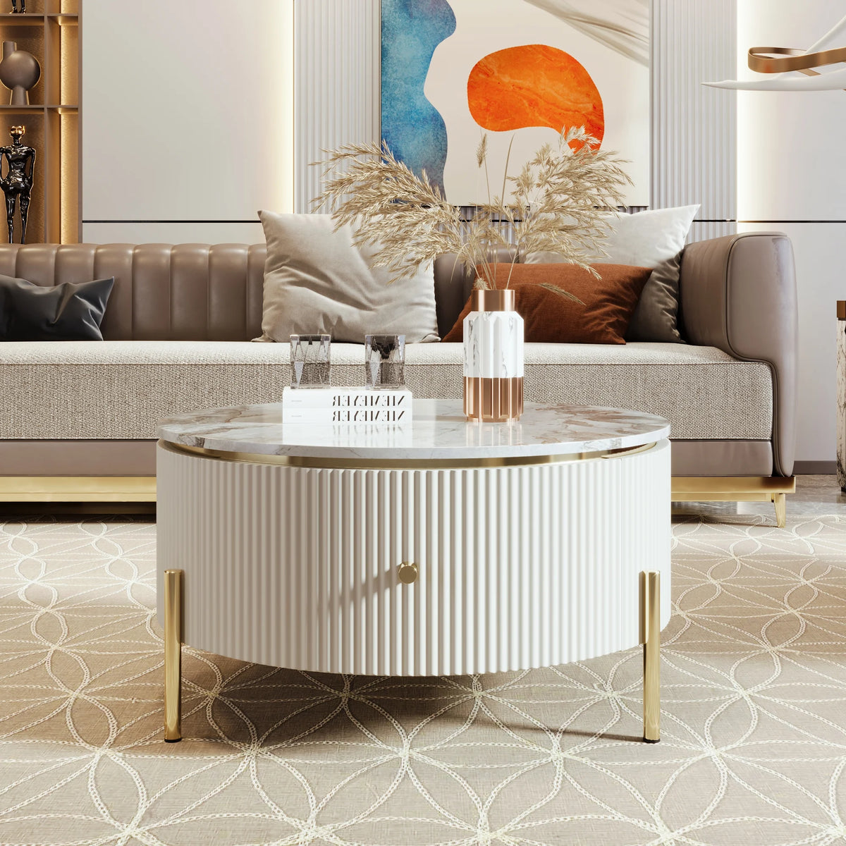 Modern Round Coffee Table with 2 Drawers D376