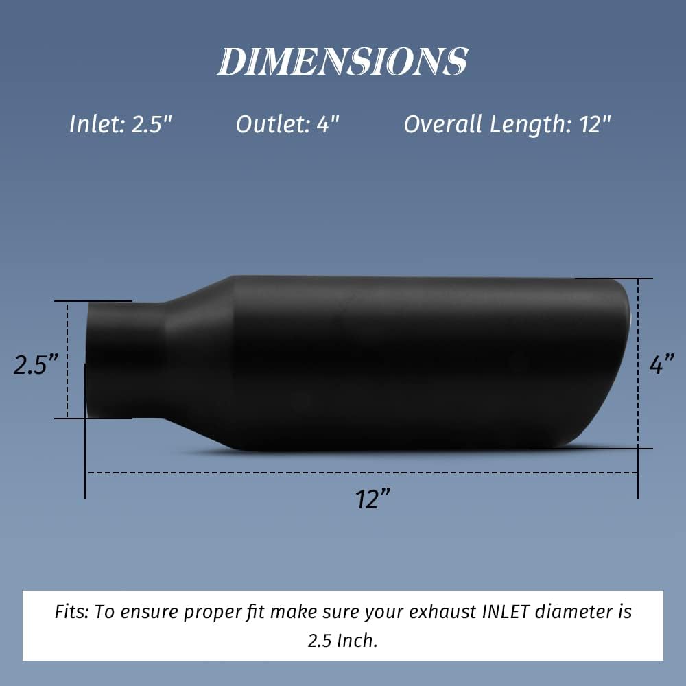 2PCS 2.5 Inch Inlet Black Exhaust Tips Stainless Steel Pack of 2 U5471