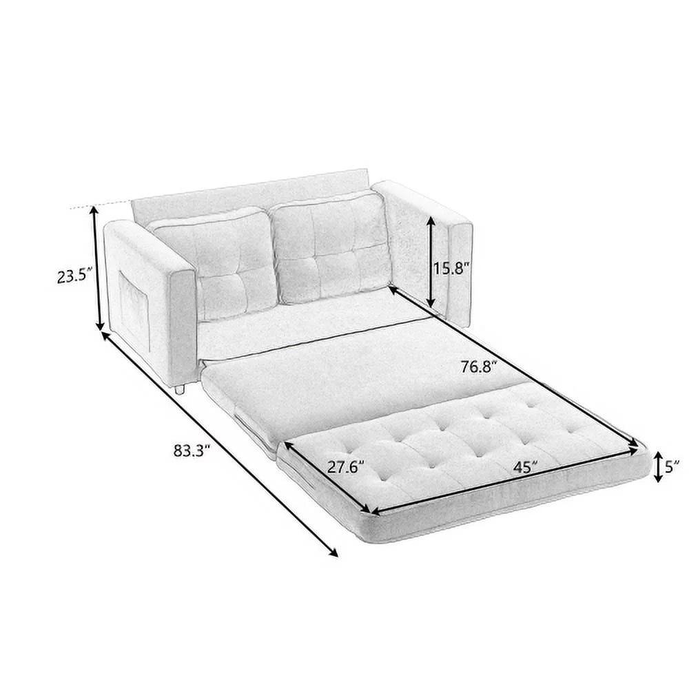 Dark Gray Convertible Double Sofa Bed with 2 Side Pockets D67399