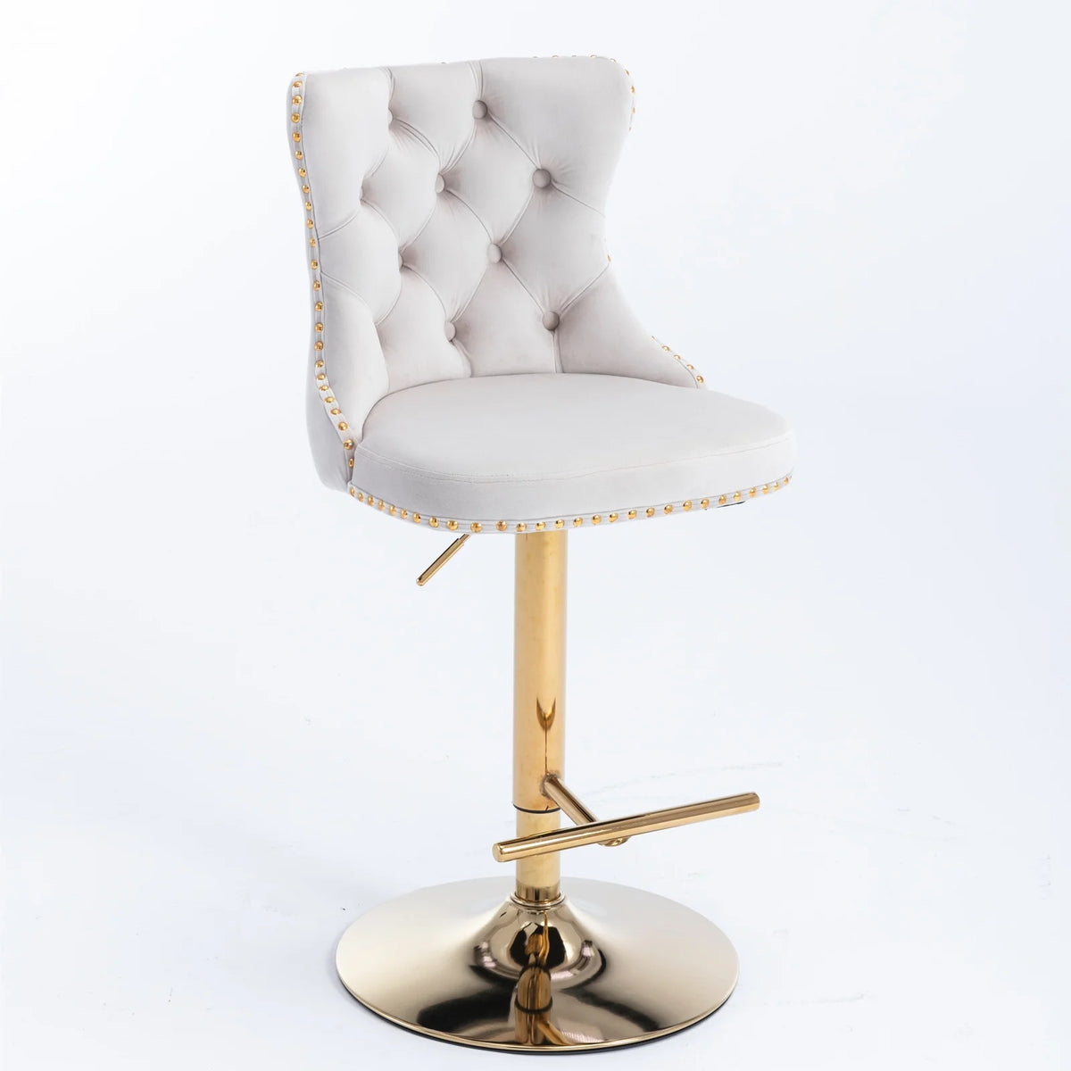 Beige Velvet Swivel Bar Stools Set of 2 with Back Q1129