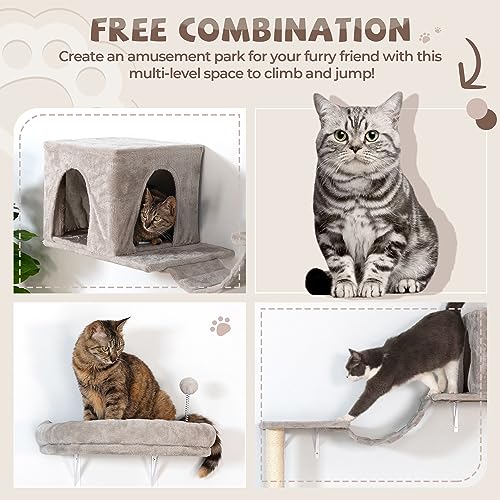 8-in-1 Cat Wall Furniture Set with Tree, Perch, Scratching Post and Bridge J920