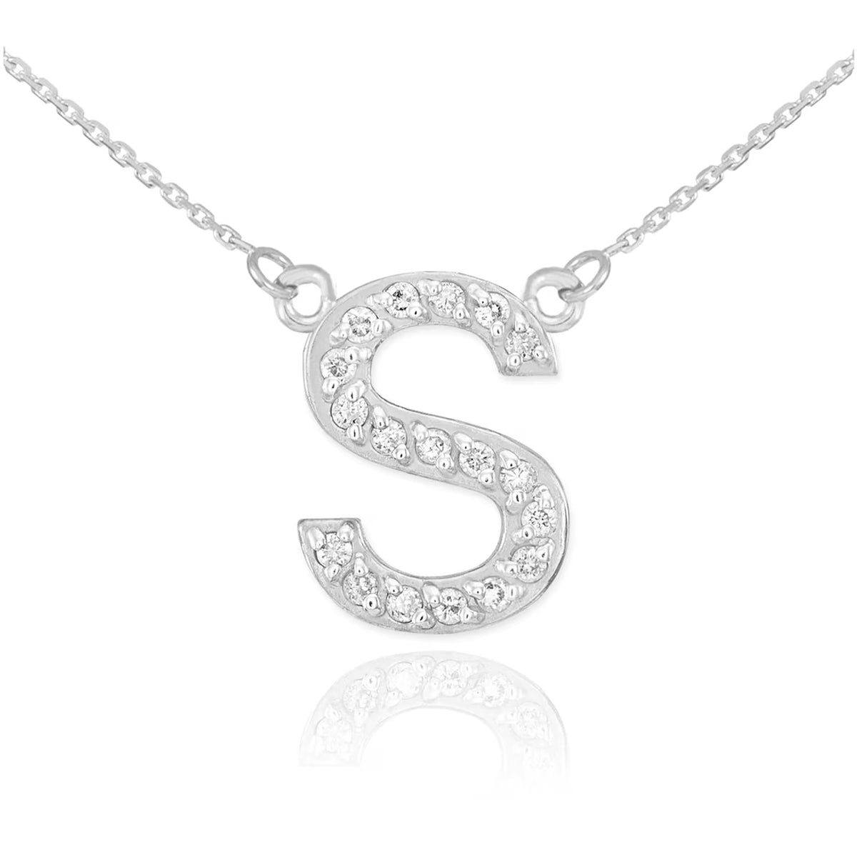 14K White Gold Diamond Initial Necklace 20" K41893
