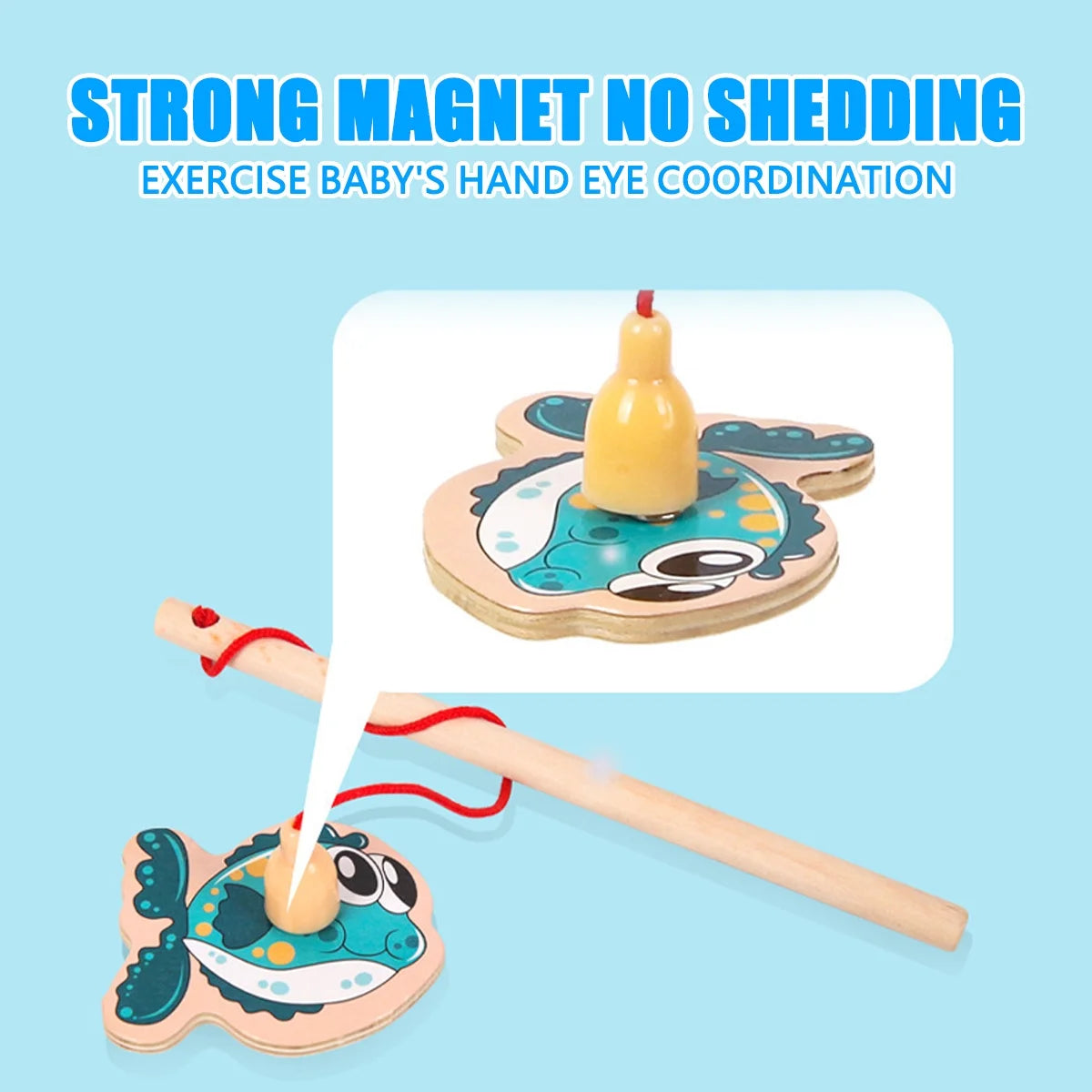 Magnetic Fishing Game Toys Set with Wooden Fish Rod I8022