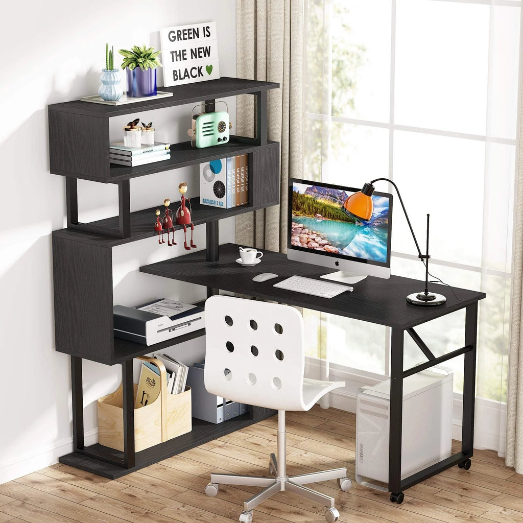 L Shaped Desk with Storage Bookshelf Black J443