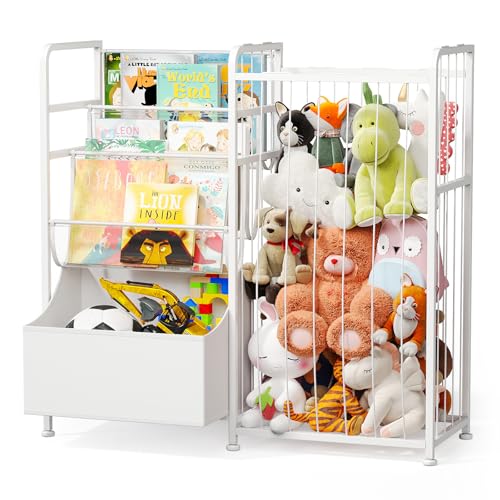 White Kids Bookshelf and Stuffed Animal Storage with Toy Box G4211