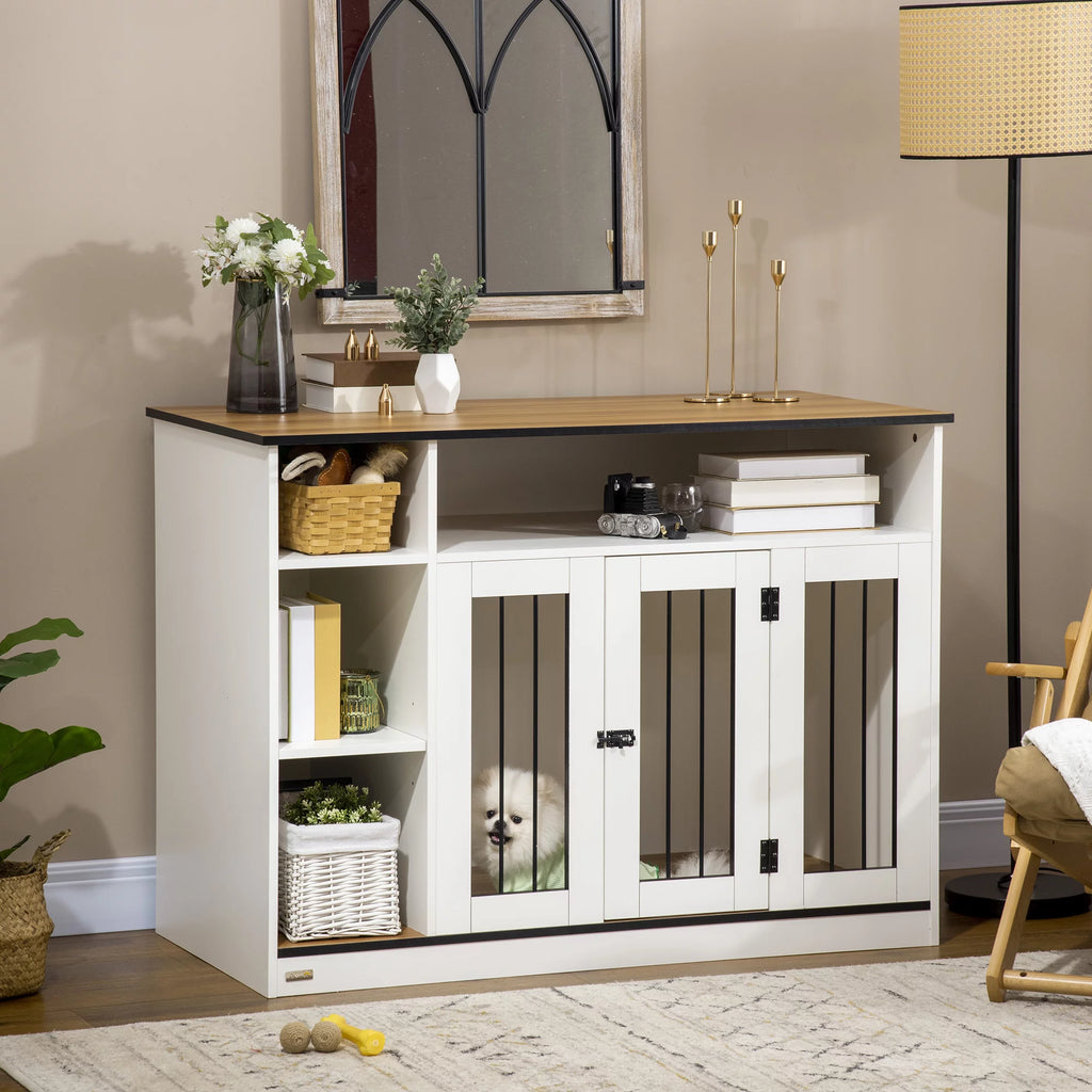 White Dog Crate Furniture with Storage J852