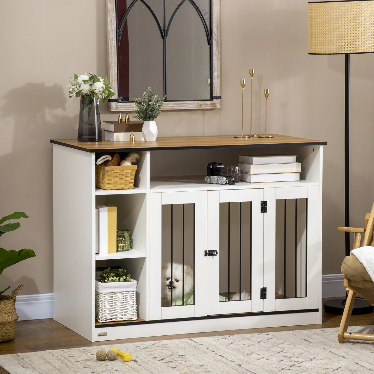 White Dog Crate Furniture with Storage J852