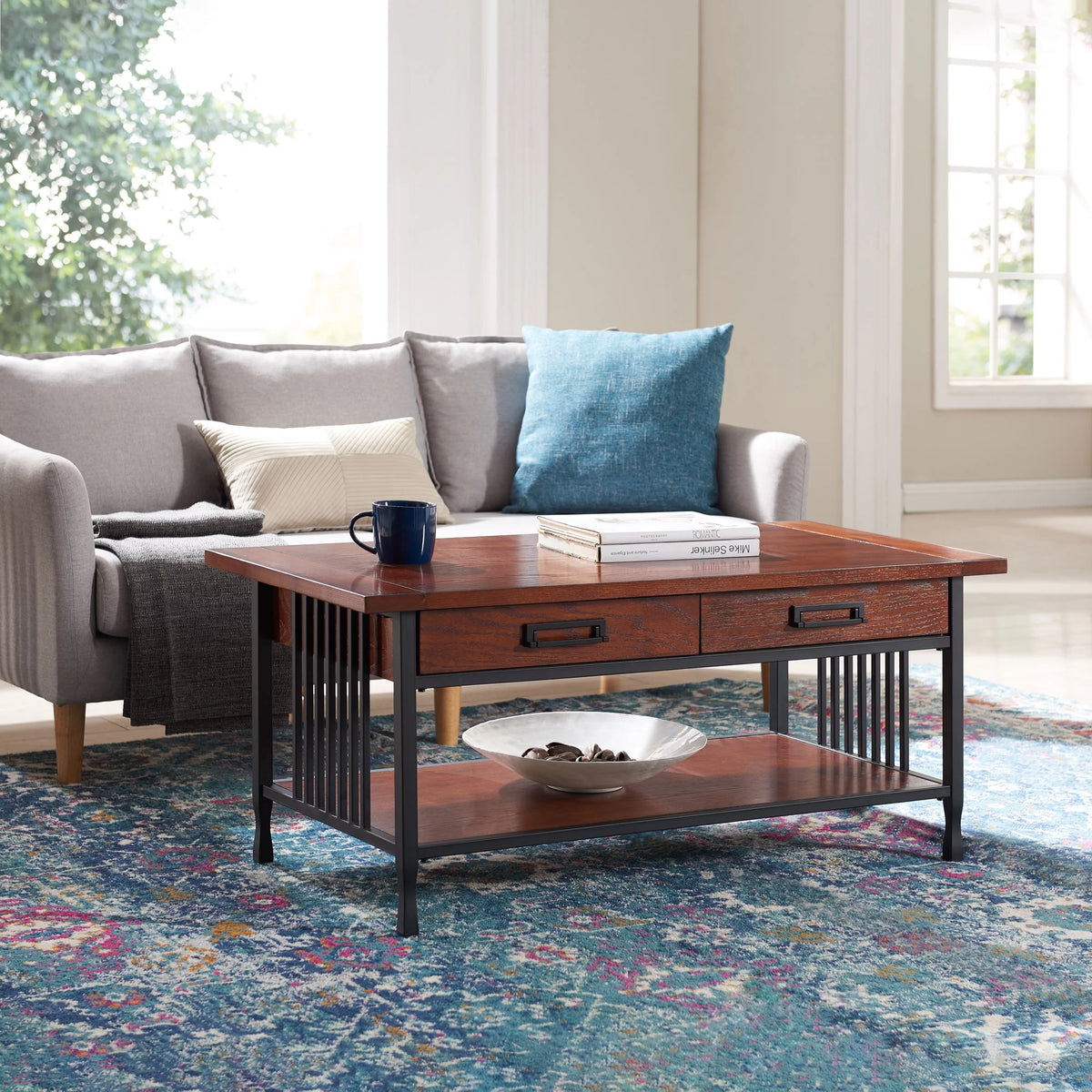 Rustic Two Drawer Coffee Table with Shelf E744976