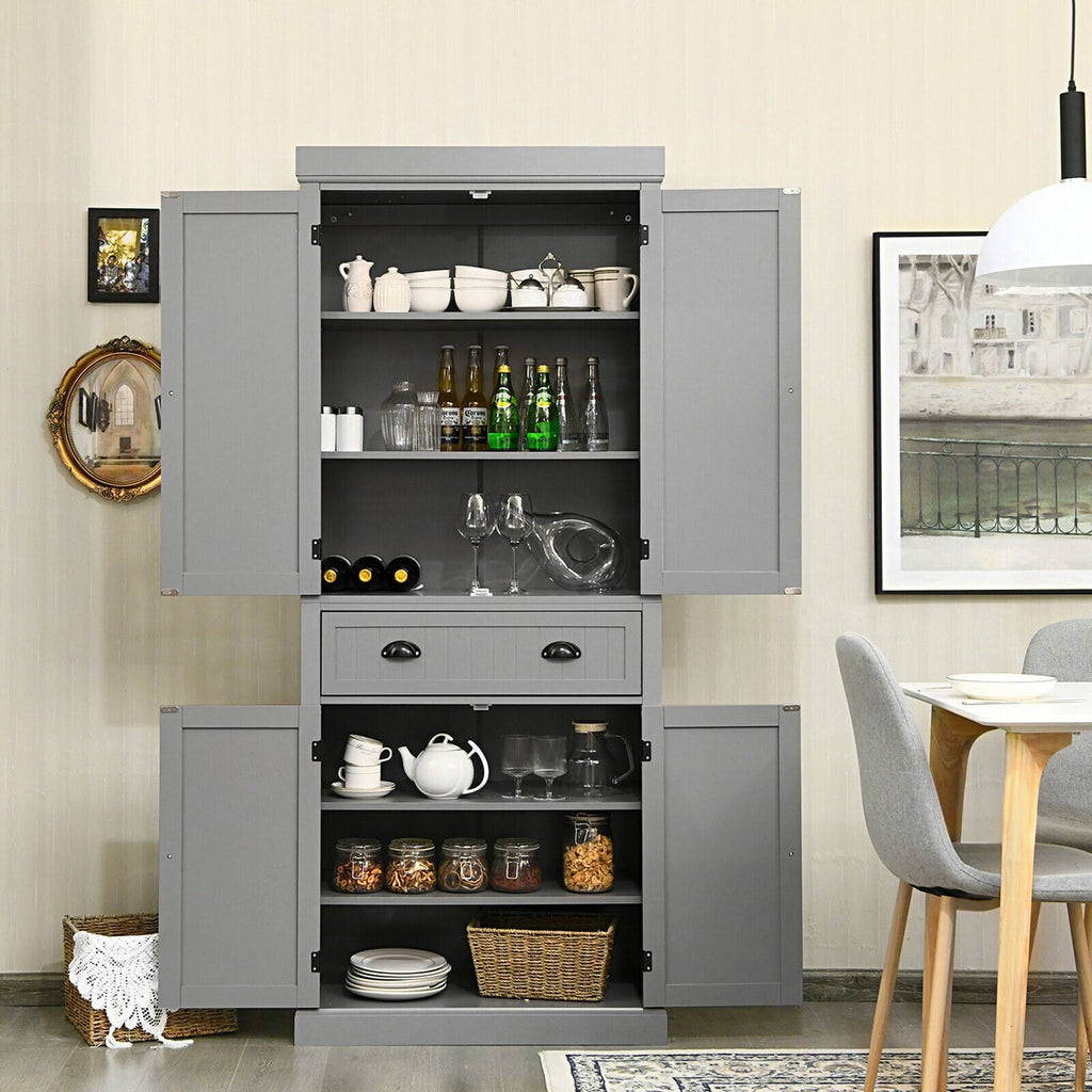 Grey Freestanding Kitchen Cabinet Pantry Cupboard with Shelves J541