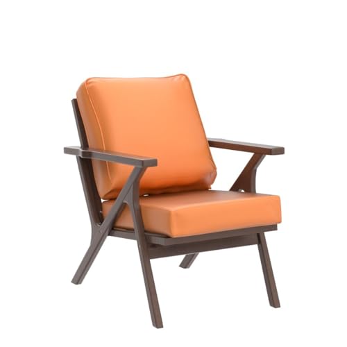 Brown Leather Upholstered Armchair with Wood Frame I9123
