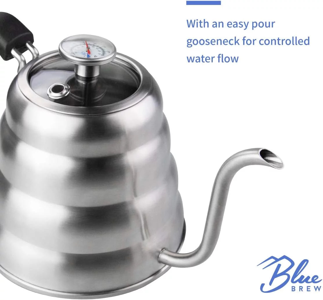 40 Fl Oz Stainless Steel Gooseneck Pour Over Kettle with Thermometer Q20459