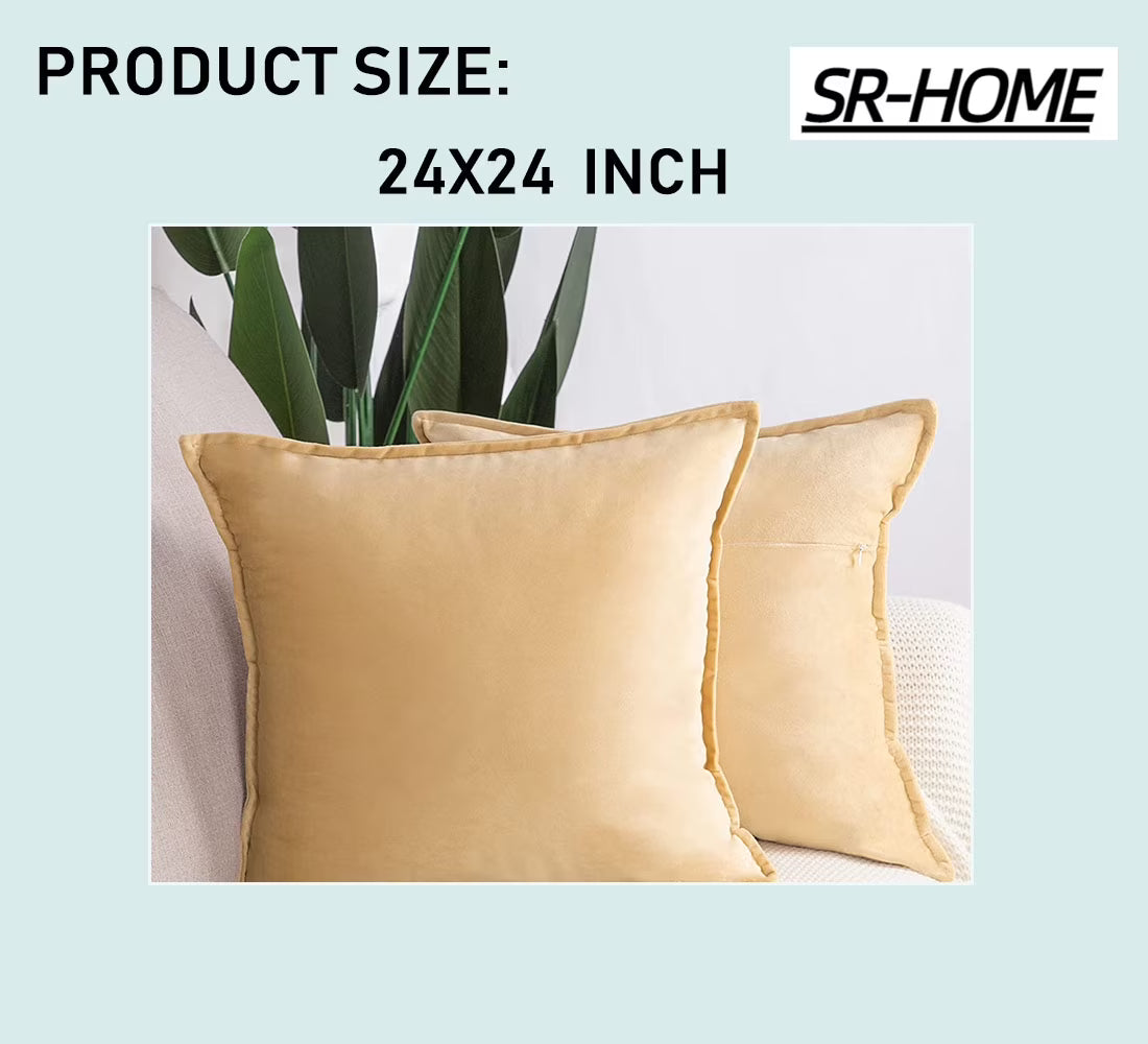 Set of 2 Velvet Decorative Throw Pillow Covers Square with Fringe Cushion Case B755773