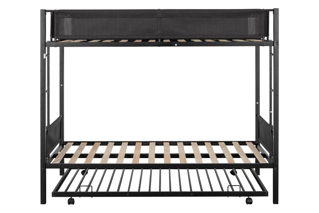Twin Over Twin Metal Bunk Bed with Trundle and Ladder A28354