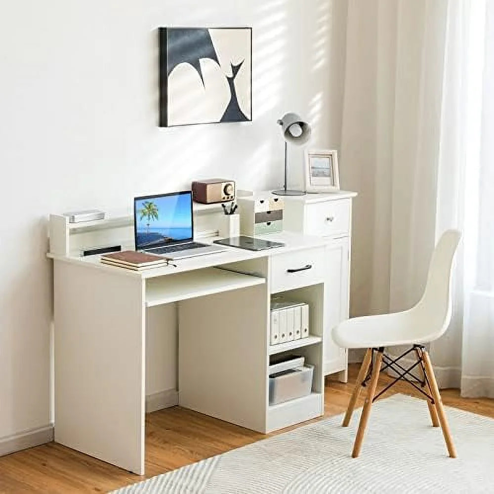 Black Wooden Computer Desk with Drawers and Keyboard Tray J494
