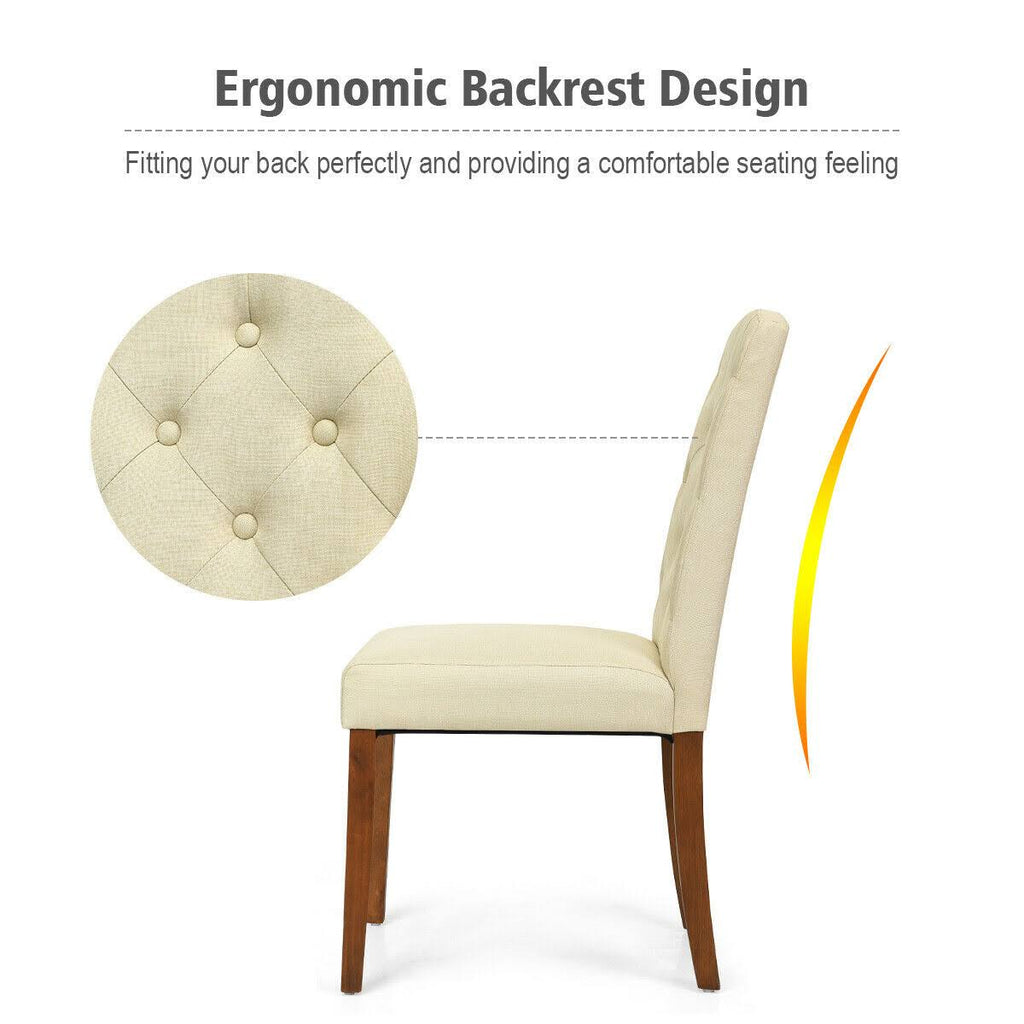 Beige Fabric Wood Accent Dining Chair Set of 2 P5217