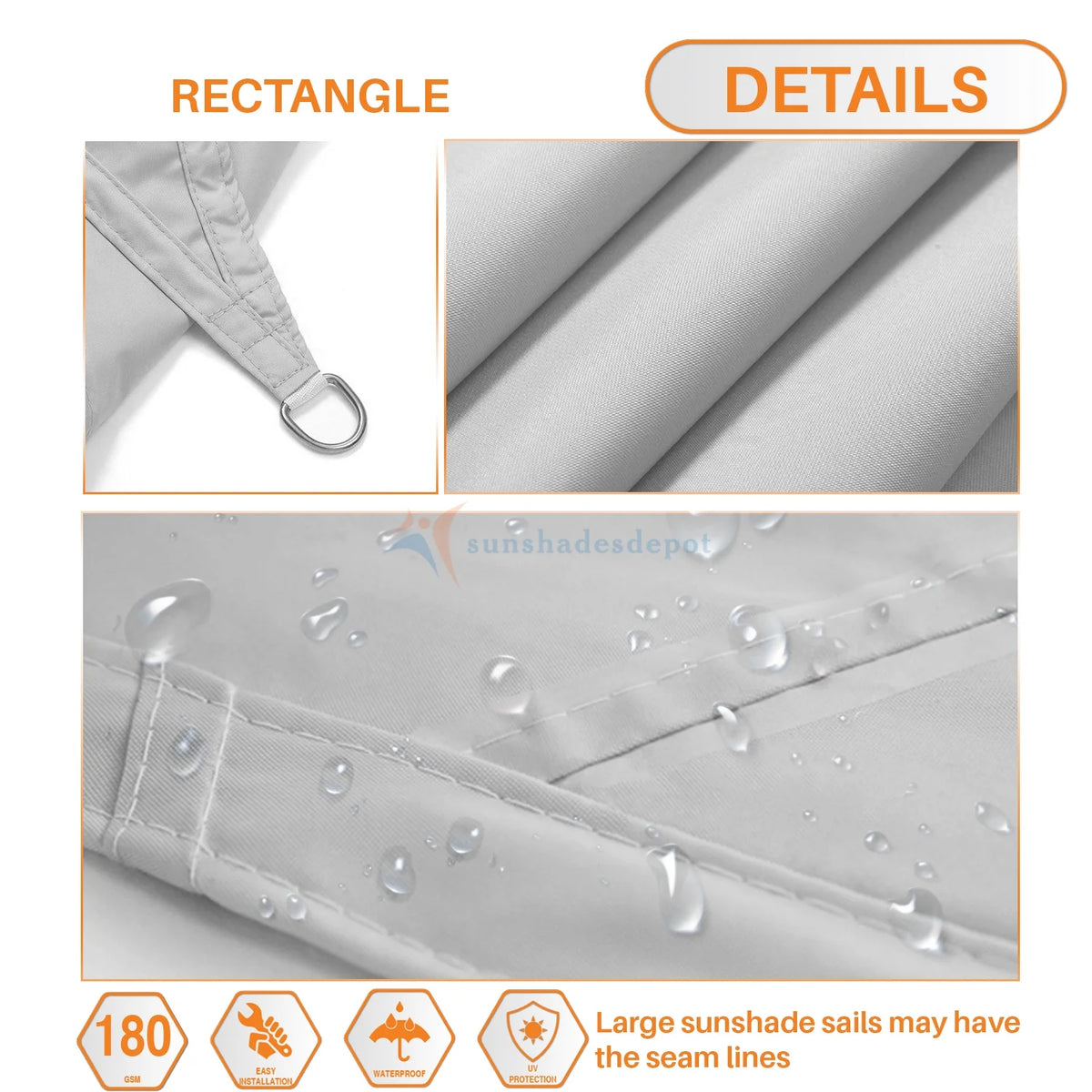 16 FT x 23 FT Light Grey Waterproof Knitted Shade Sail Curved Edge I618