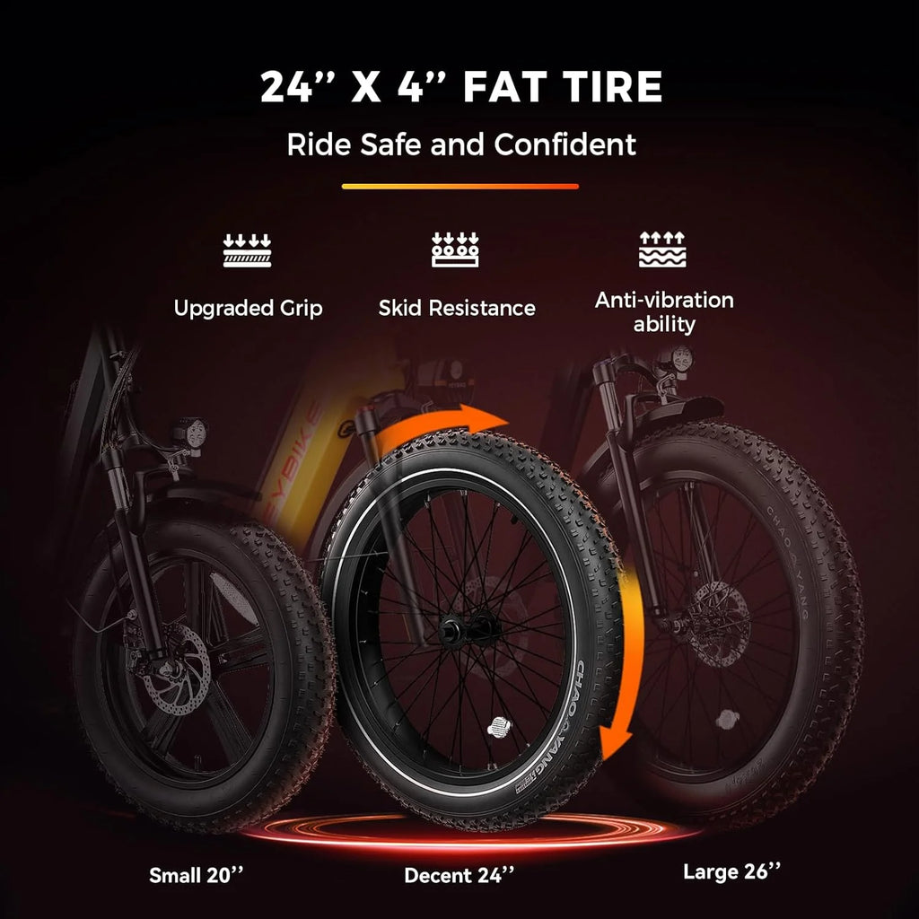 Electric Bike 750W Foldable Ebike with 48V 14.4AH Removable Battery 24" x 4.0" Fat Tire Step-Thru Electric Bicycle T454