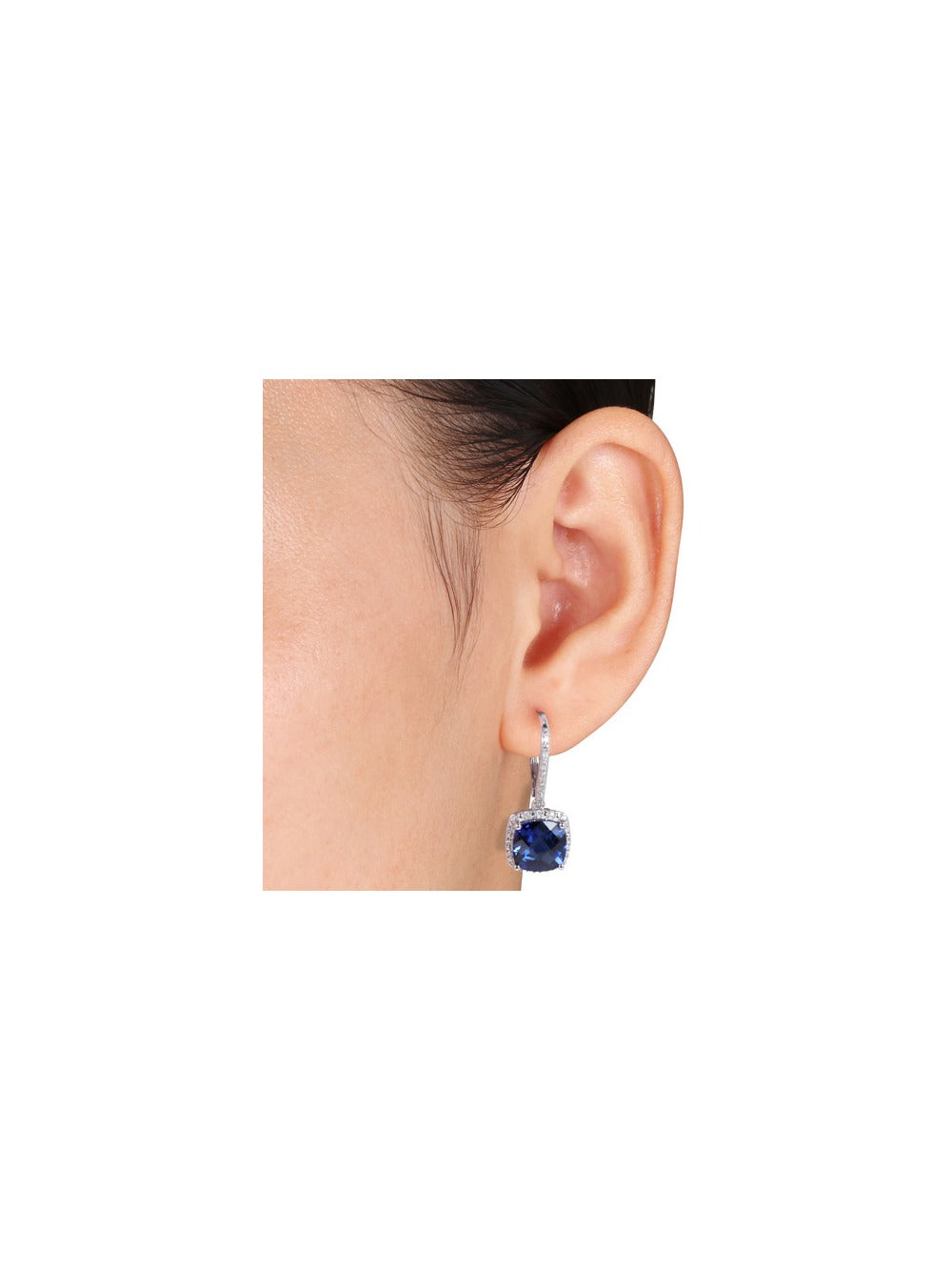 Lab-Created Blue Sapphire & Diamond Earrings 6.70 Carat in Sterling Silver Y57350