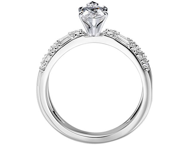 14K White Gold Solitaire Ring with Accents C771