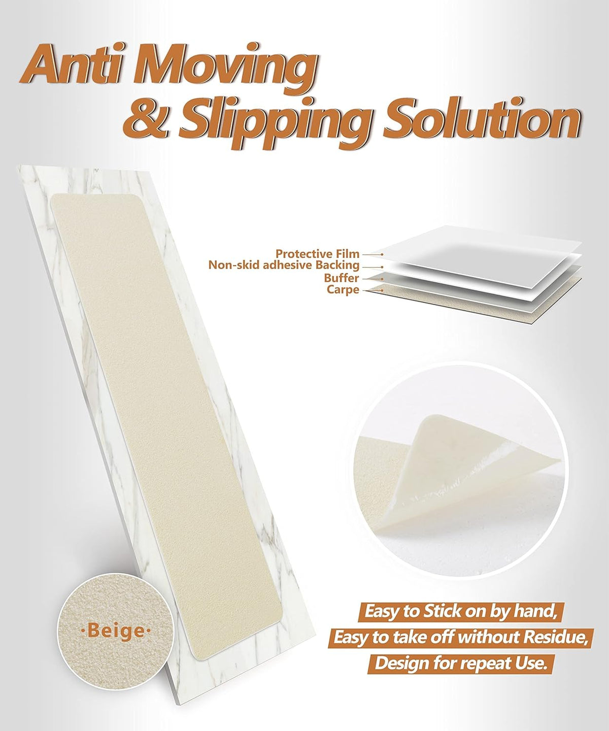 14 Pcs Beige Non Slip Stair Treads with TPE Backing D42113
