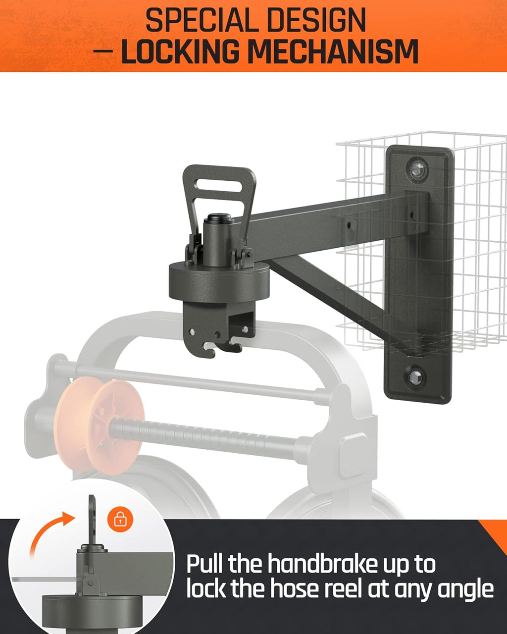 Wall Mounted Metal Hose Reel with Detachable Basket B71558
