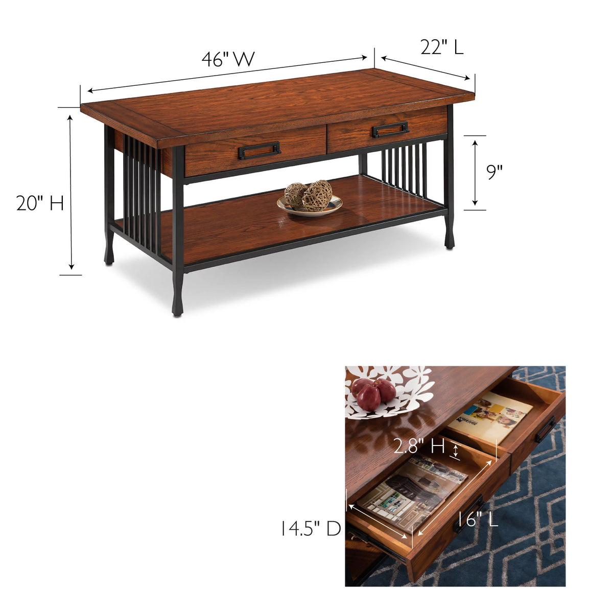 Rustic Two Drawer Coffee Table with Shelf E744976