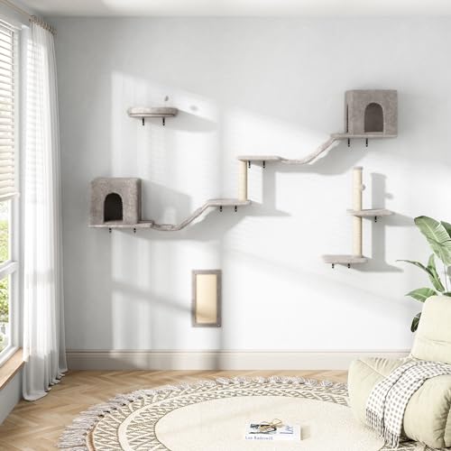 8-in-1 Cat Wall Furniture Set with Tree, Perch, Scratching Post and Bridge J920