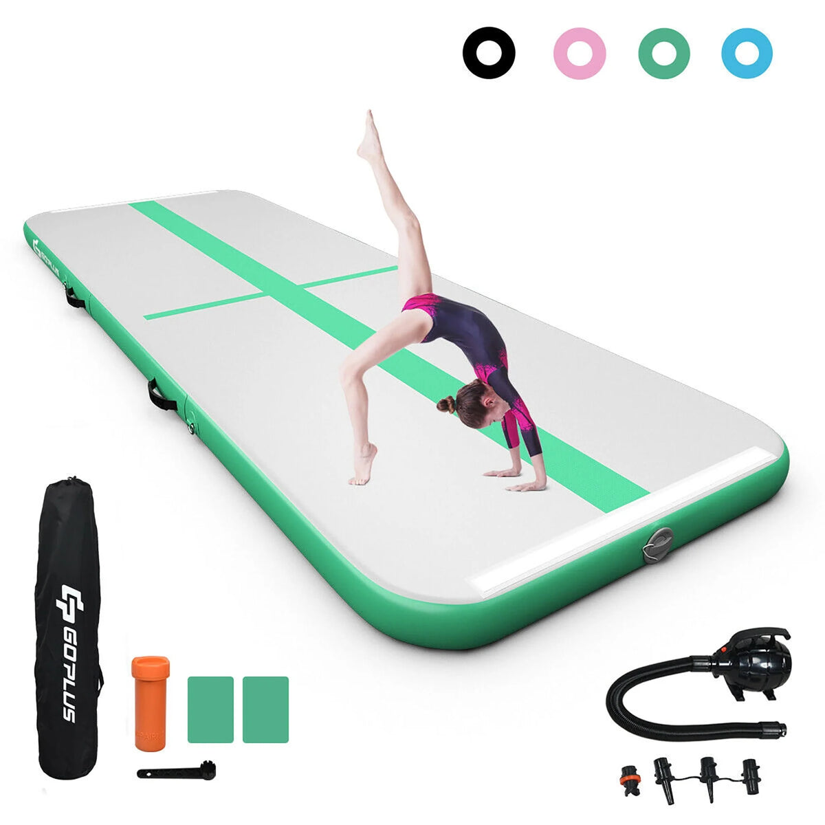 10FT Inflatable Gymnastics Tumbling Mat with Pump Green Q573