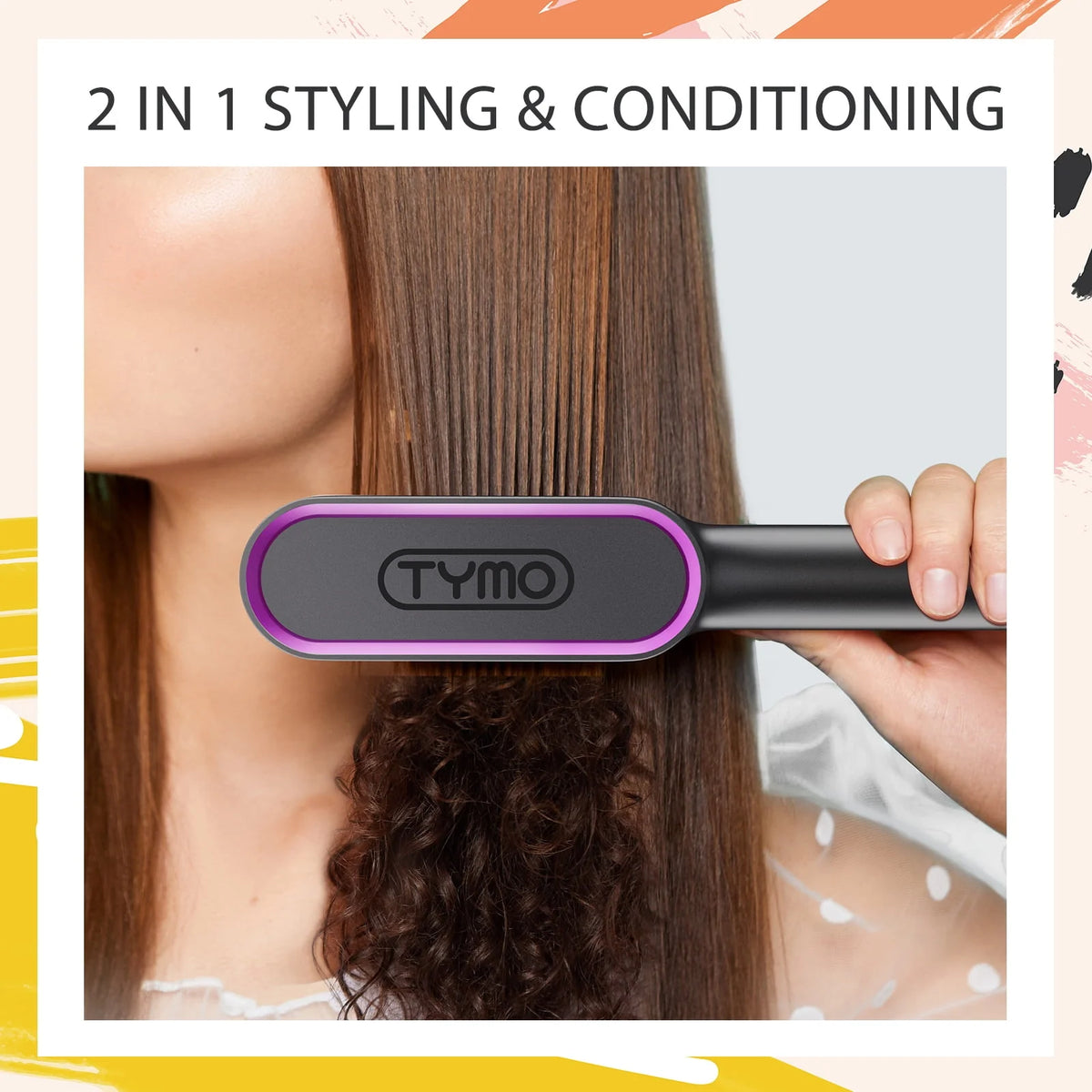 Black Hair Straightener Brush with Built-in Comb L69251