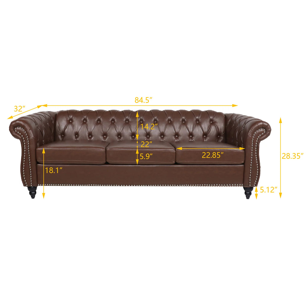 Brown 3 Seater Faux Leather Sofa W91833