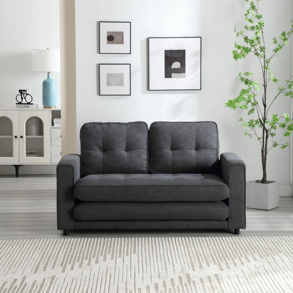 Dark Gray Convertible Double Sofa Bed with 2 Side Pockets D67399