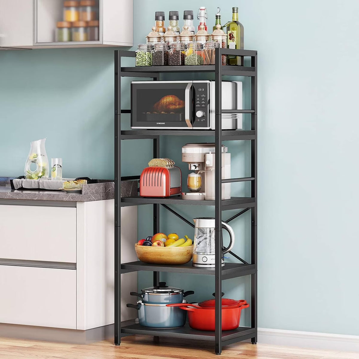 5-Tier Bakers Rack with Storage, Black S3768