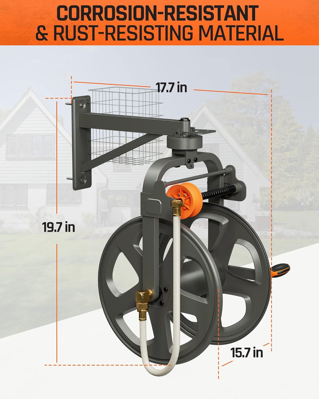 Wall Mounted Metal Hose Reel with Detachable Basket B71558