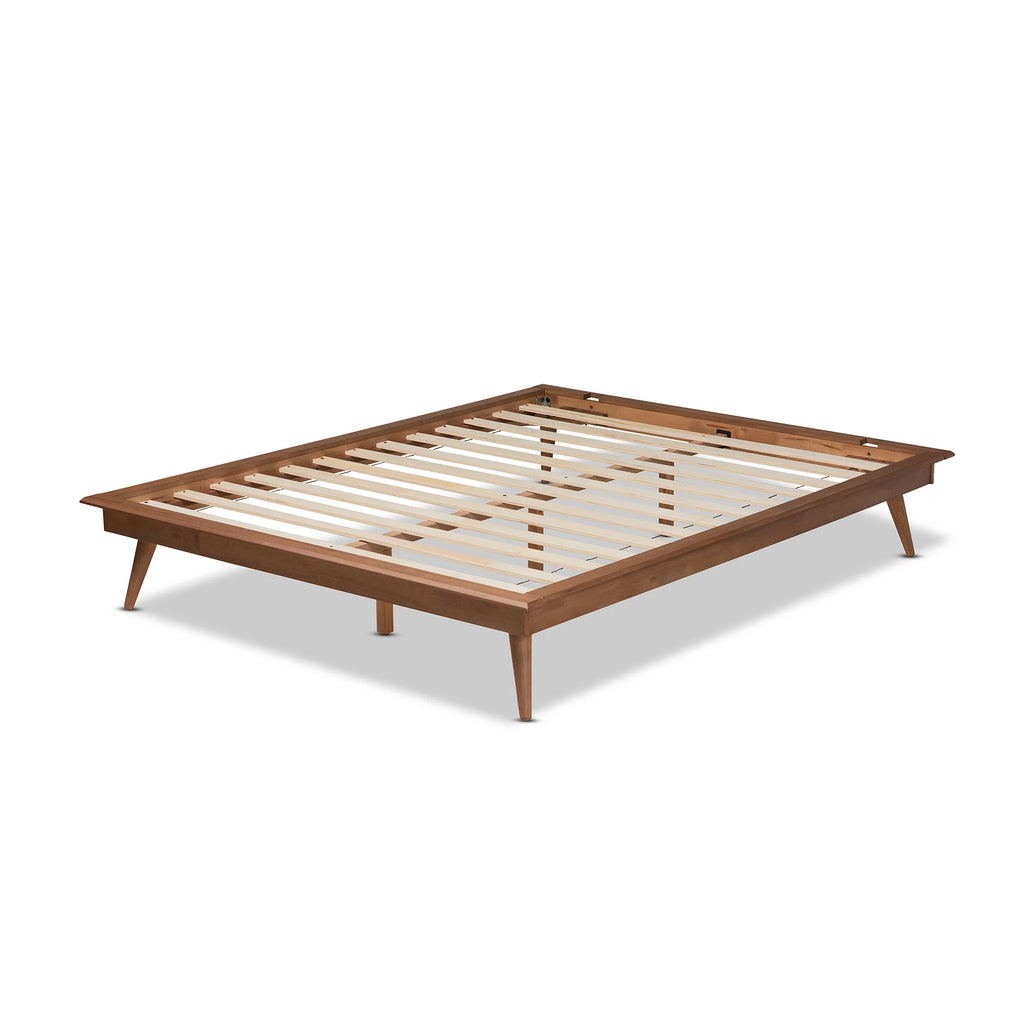 Walnut Brown Wood Full Size Platform Bed Frame L49442
