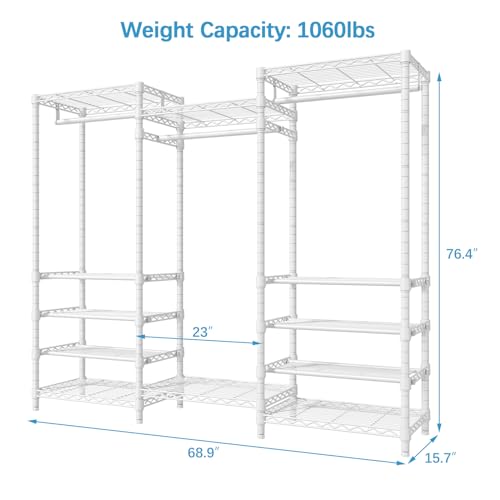 White Heavy Duty Garment Rack with Adjustable Shoe Rack Wire Shelf X2579