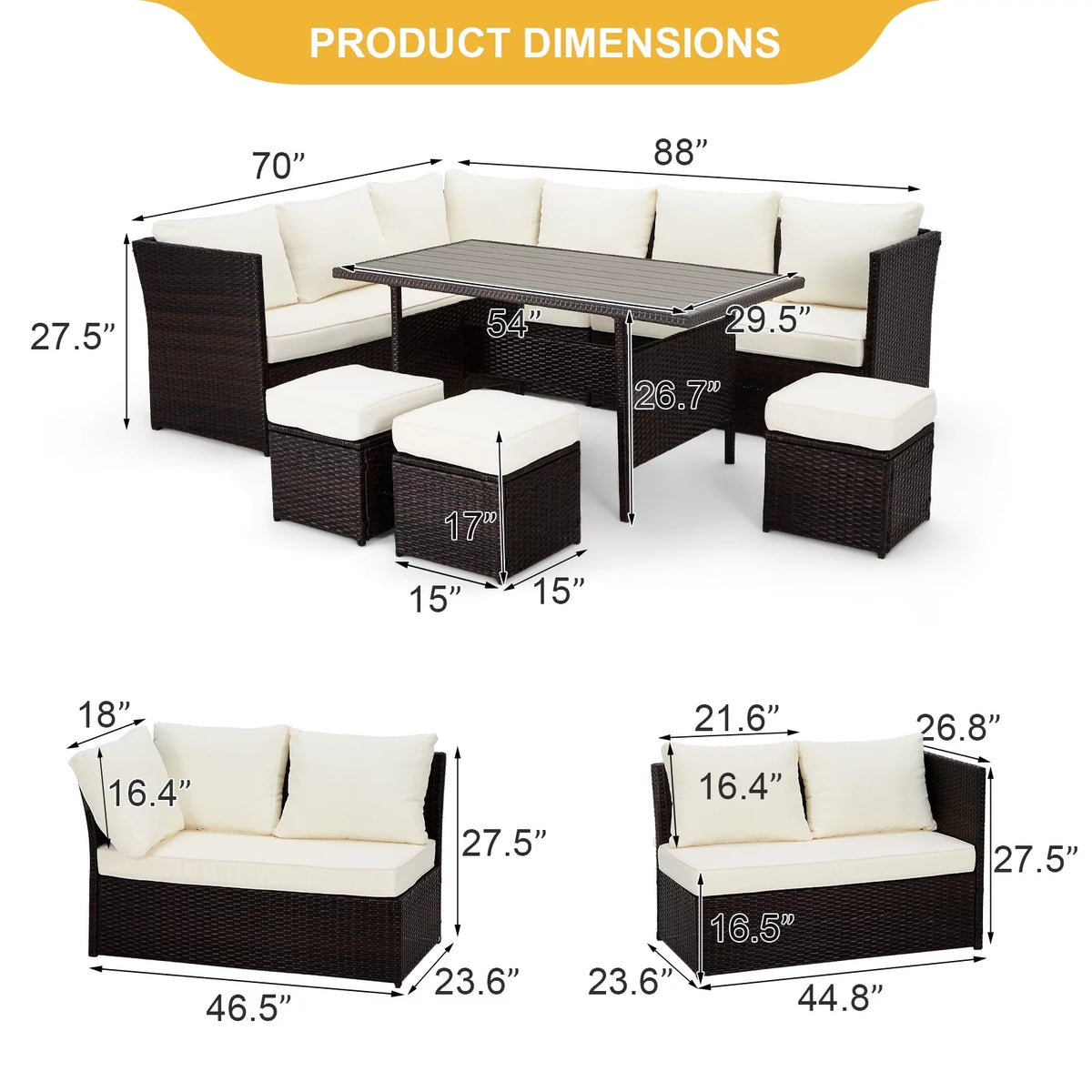 7-Piece Rattan Wicker Sectional Sofa and Dining Table Set A808