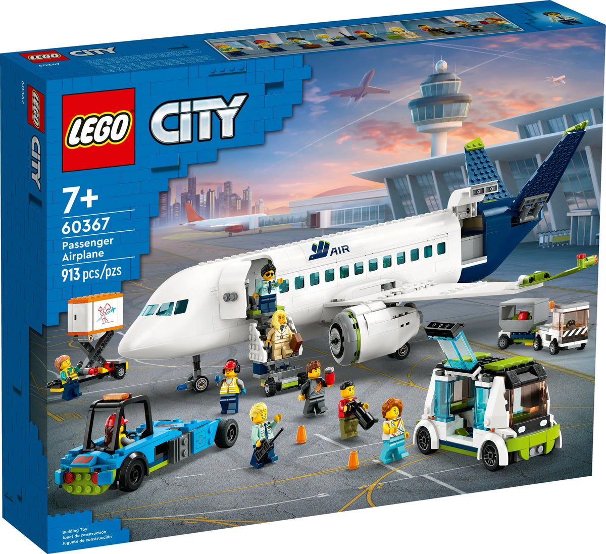 LEGO City Passenger Airplane Building Toy Set with Large Airplane, Passenger Bus, Luggage Truck, Container Loader, and 9 Minifigures C845