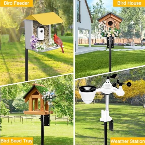 Black 79 Inch Heavy Duty Bird Feeder Pole with 2-Hooks and Metal Squirrel Baffle Z455499