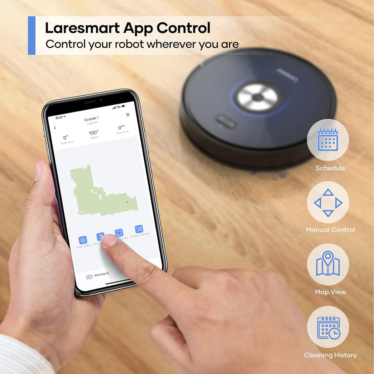 Robot Vacuum Cleaner, 2500Pa Suction, Mopping, App Control, Ultra-Slim T112998