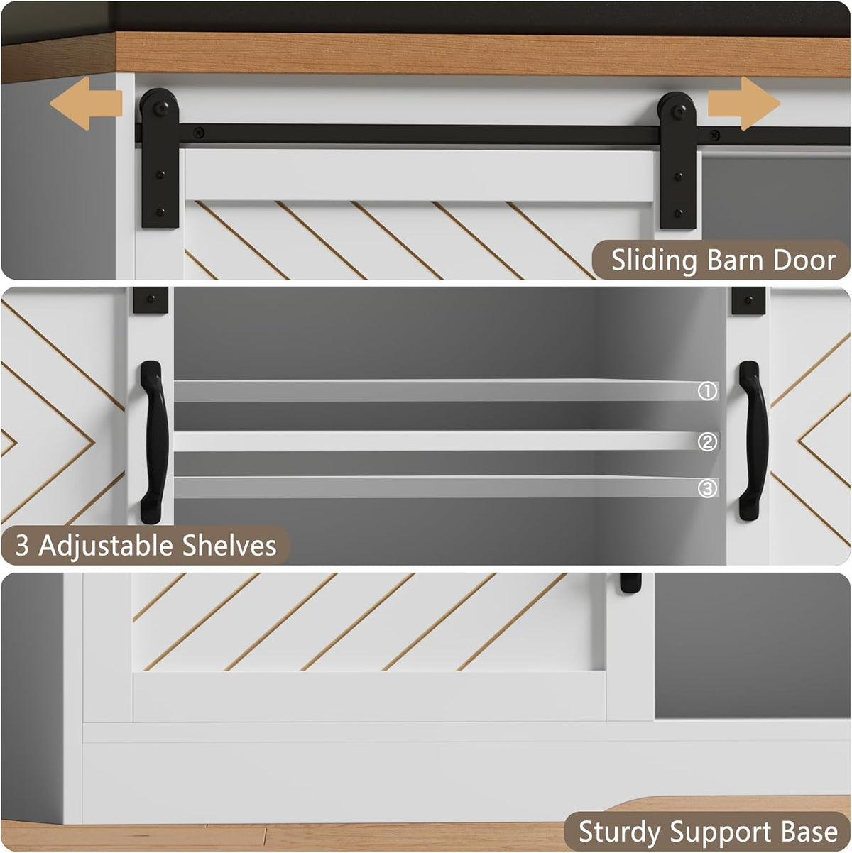 Shoe Storage Bench with Padded Seat Cushion and Sliding Barn Doors R25361